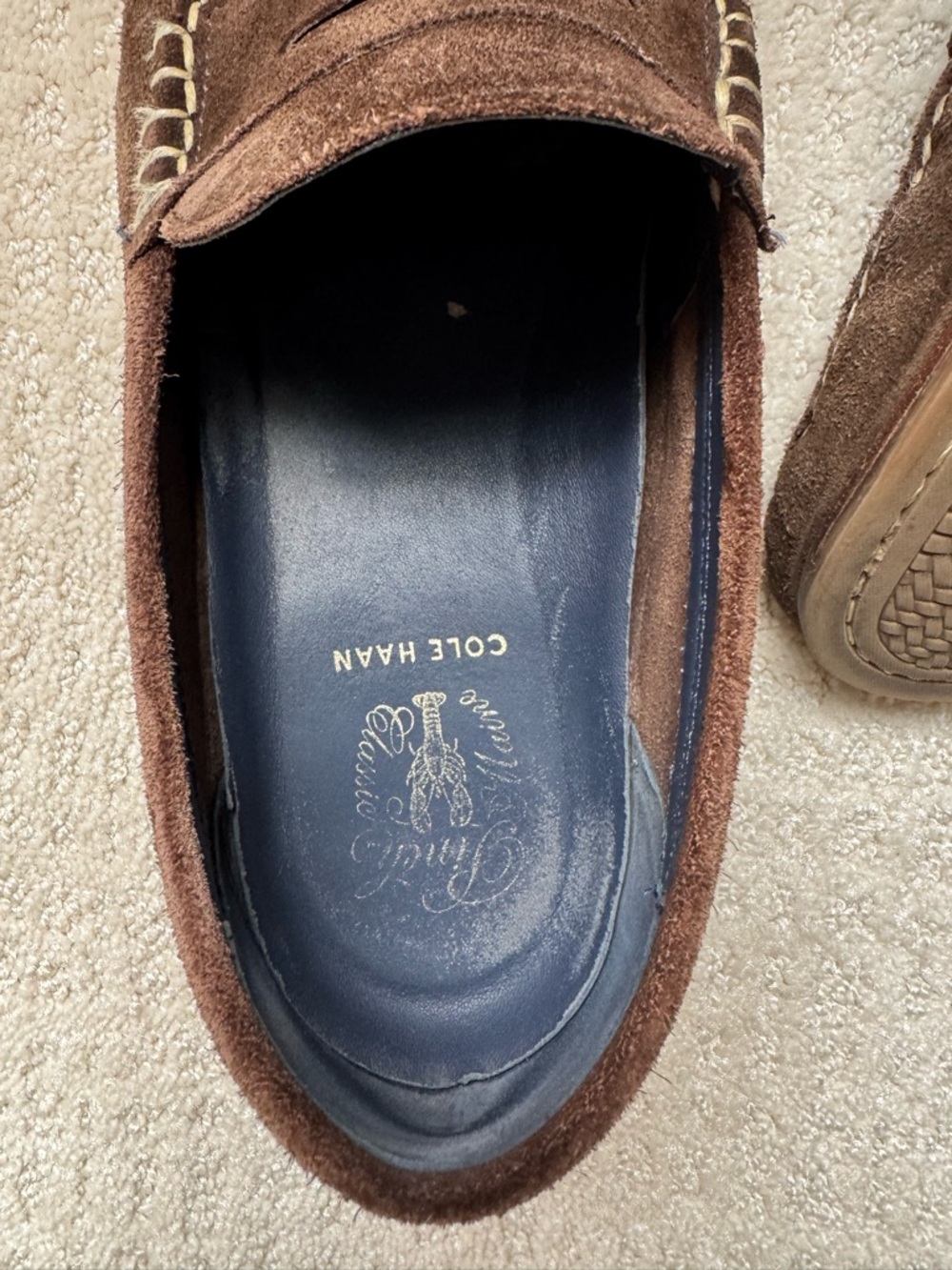 Cole Haan Brown Suede Penny Loafers with Contrast Stitching - Picture 4 of 4